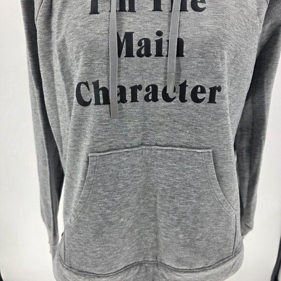 "Im The Main Character" Hoodie L/G 12-14 Grey Polyester/Modal - Picture 7 of 14